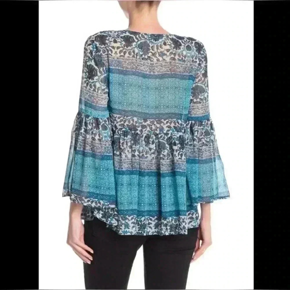 Show Me Your MuMu Poet Tie Tassel Floral Boho Blue Blouse Size Medium - Picture 7 of 13